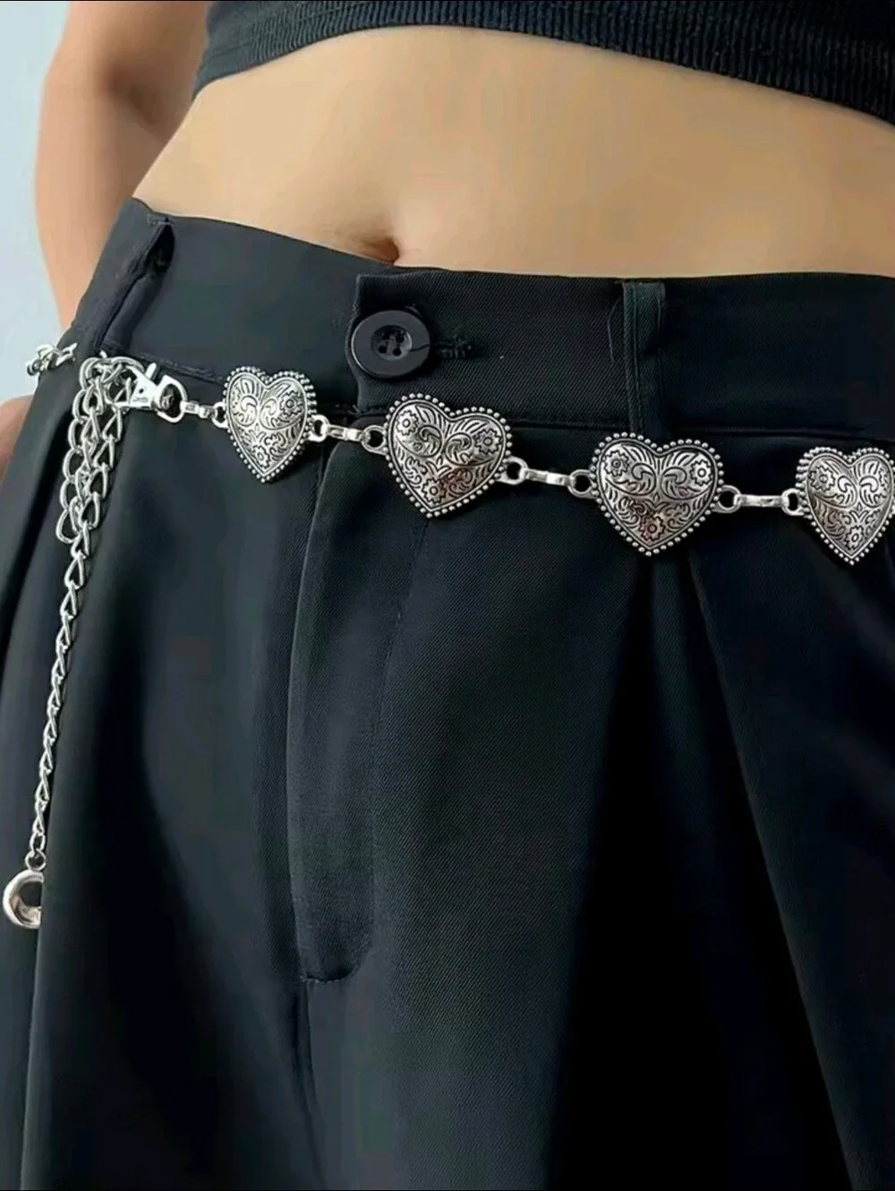 Vintage Silver Heart Chain Waist Belt - Women Accessories